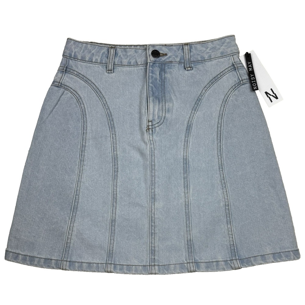 NWT Noisy May Elena Mini Skirt Womens XS Blue Denim Y2K Minimalist Contemporary